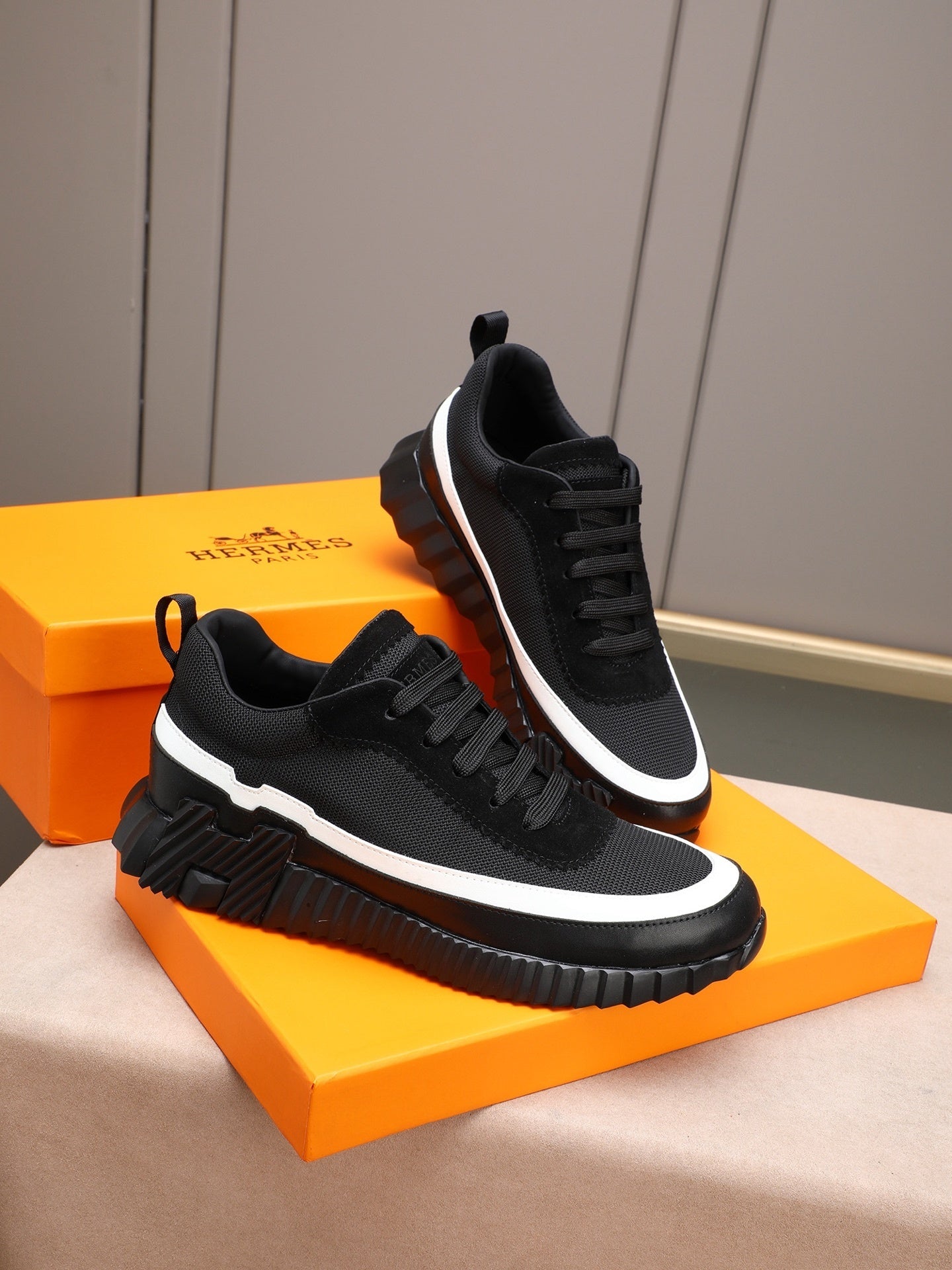 H Striped Leather Sneakers