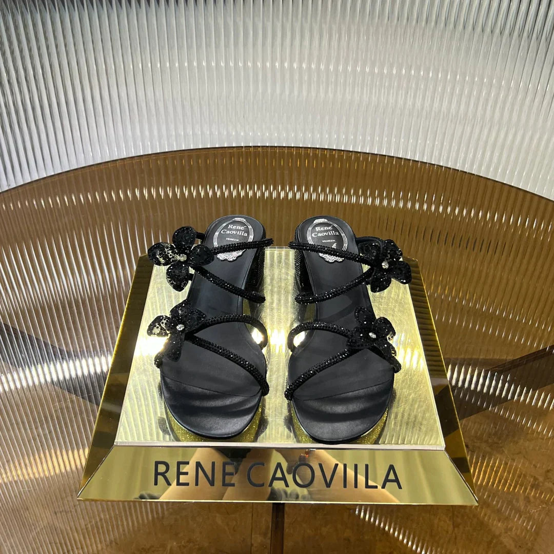 Lace Flower Crystal Sandals