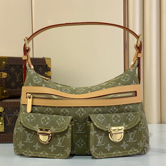 Vintage Denim Messenger Bag Green